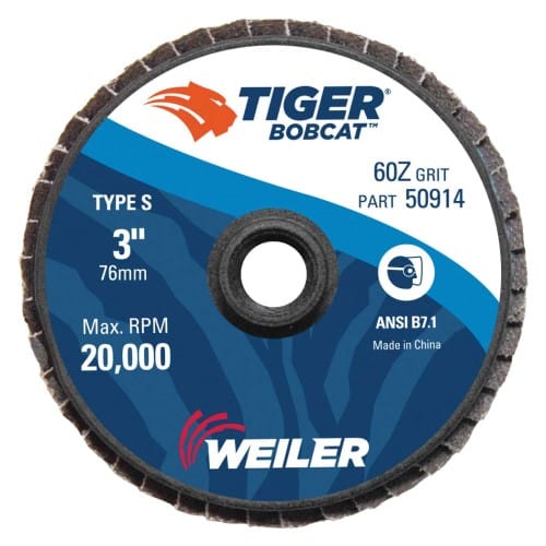 Weiler Abrasives Weiler Tiger Bobcat Mini Flap Disc - 3" Type 27 S Mount 60 Grit 50914