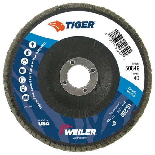 Weiler Abrasives Weiler Tiger Flap Disc - 6" Type 29 7/8 Arbor 40 Grit 50649