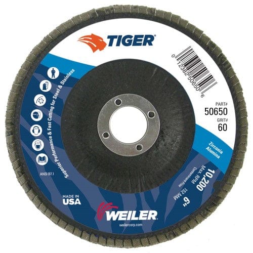 Weiler Abrasives Weiler Tiger Flap Disc - 6" Type 29 7/8 Arbor 60 Grit 50650