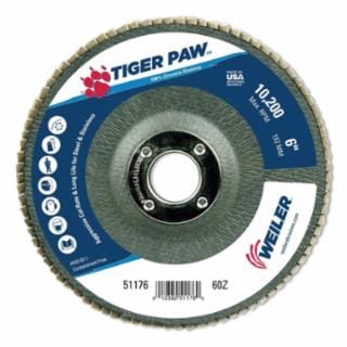 Weiler Abrasives Weiler Tiger Paw Flap Disc - 6" Type 29 7/8 Arbor 60 Grit 51176