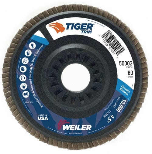 Weiler Abrasives Weiler Tiger Trim Flap Disc - 4 1/2" Type 29 7/8 Arbor 60 Grit 50003
