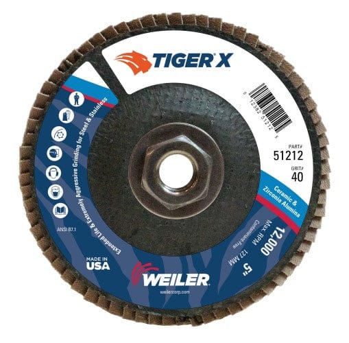 Weiler Abrasives Weiler Tiger X Flap Disc - 5" Type 29 w/Hub 40 Grit 51212