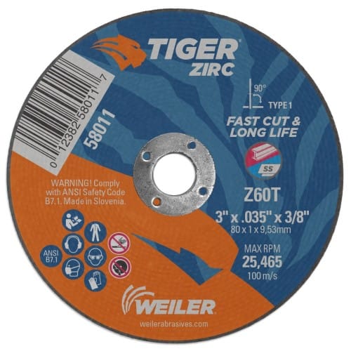Weiler Abrasives Weiler Tiger Zirc Cutting Wheel - 3" X .035" Type 1 58011