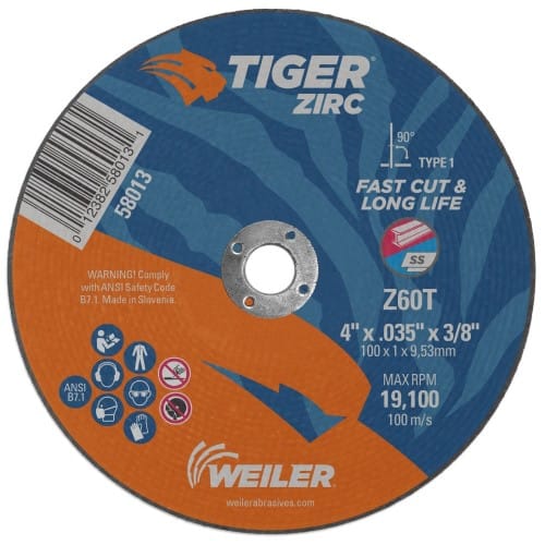 Weiler Abrasives Weiler Tiger Zirc Cutting Wheel - 4" X .035" Type 1 58013