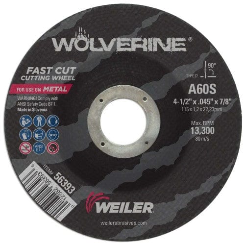 Weiler Abrasives Weiler Wolverine Cutting Wheel - 4 1/2" X .045" Type 27 56393