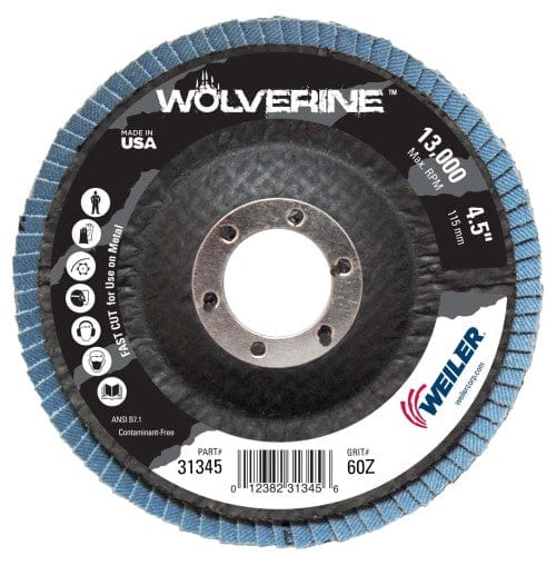 Weiler Abrasives Weiler Wolverine Flap Disc - 4 1/2" Type 29 7/8 Arbor 60 Grit 31345