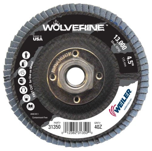 Weiler Abrasives Weiler Wolverine Flap Disc - 4 1/2" Type 29 w/Hub 40 Grit 31350