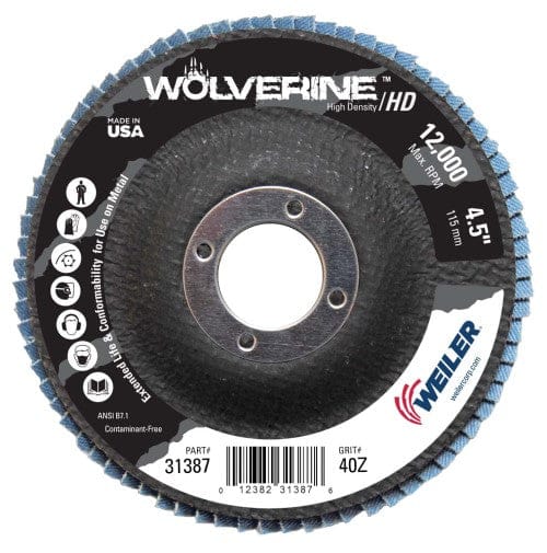 Weiler Abrasives Weiler Wolverine HD Flap Disc - 4 1/2" Type 27 7/8 Arbor 40 Grit 31387