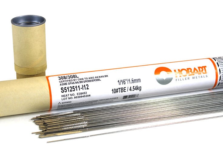 Hobart Filler Metals Hobart ER308L 1/16 Stainless Steel TIG Wire - 10# Tube S512511-I12