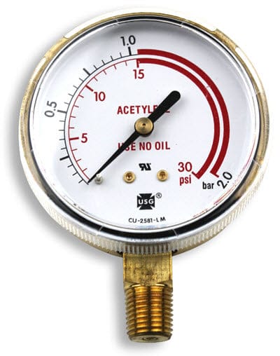 Smith Gas Apparatus Smith Replacement Gauge - 2.5 inch, 0-30 PSIG "Red Zone" GA026-07