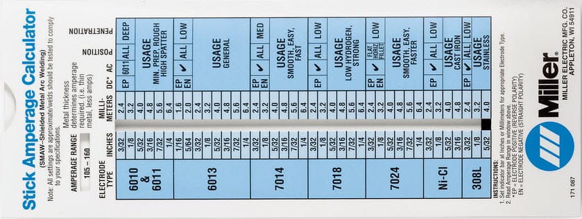 Miller Hand Tools Miller Stick Welding Calculator 171087