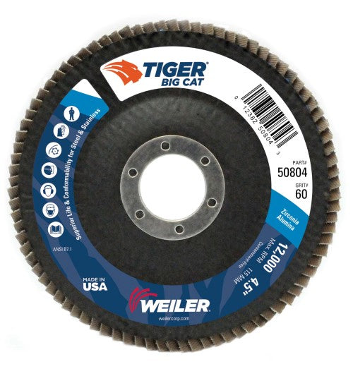 Weiler Tiger Big Cat Flap Disc - 4 1/2" Type 27 7/8 Arbor 60 Grit 50804