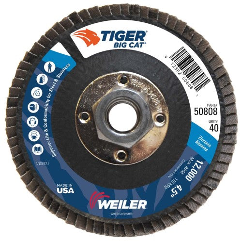 Weiler Tiger Big Cat Flap Disc - 4 1/2" Type 27 w/Hub 40 Grit 50808