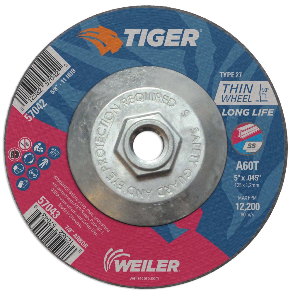 Weiler Tiger Cutting Wheel w/Hub - 5" X .045" Type 27 57042