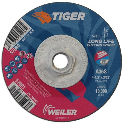 Weiler Tiger Cutting Wheel w/Hub - 4 1/2" X 3/32" Type 27 57080