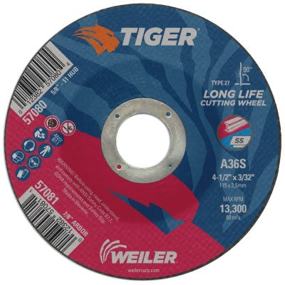 Weiler Tiger Cutting Wheel - 4 1/2" X 3/32" Type 27 57081