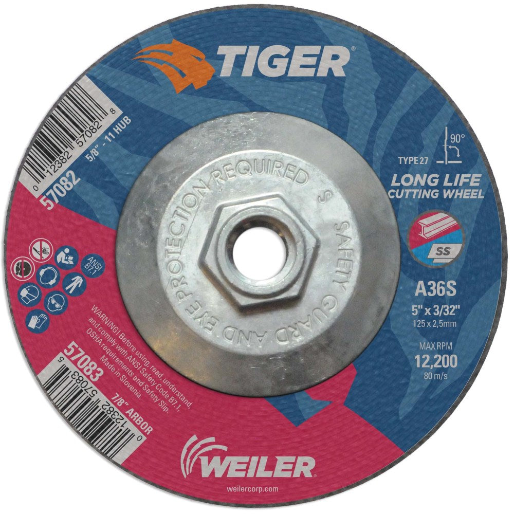 Weiler Tiger Cutting Wheel w/Hub - 5" X 3/32" Type 27 57082