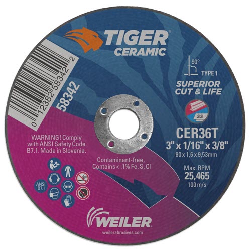 Weiler Tiger Ceramic Cutting Wheel - 3" X .035" Type 1 58342