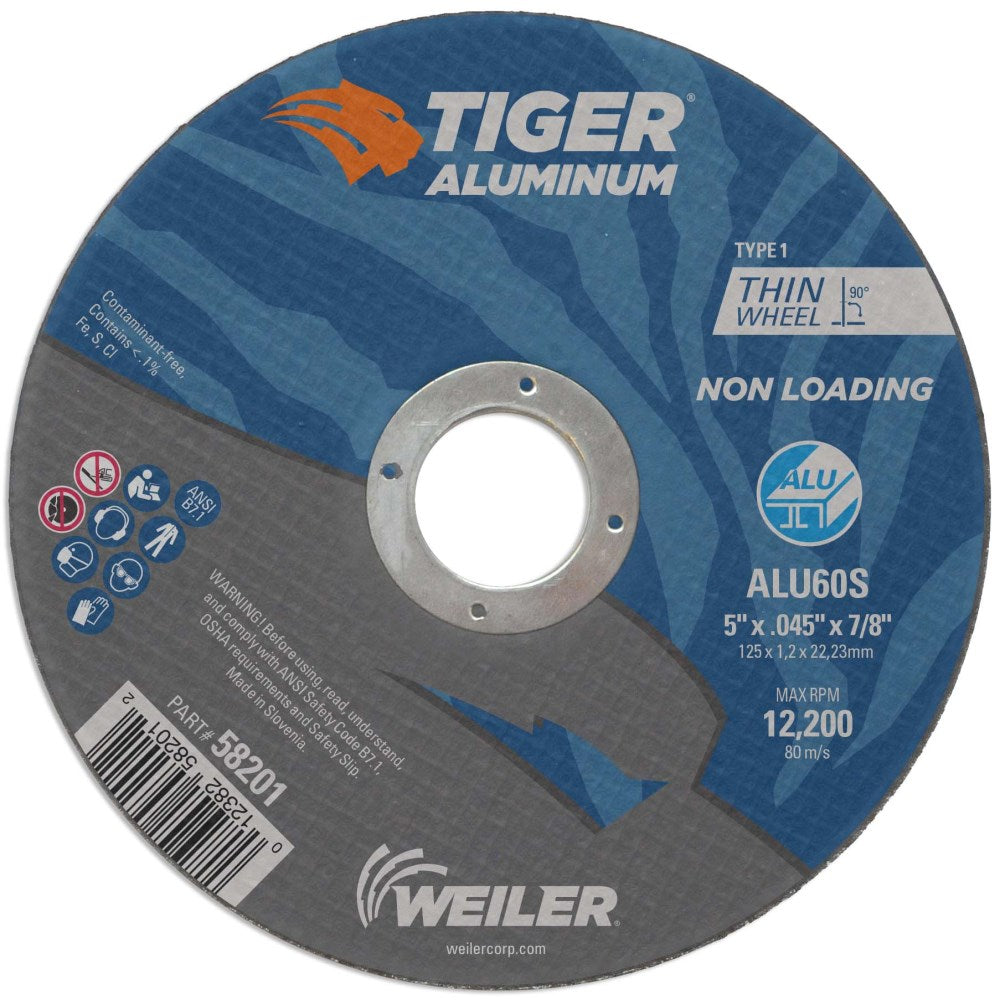 Weiler Tiger Aluminum Cutting Wheel - 5" X .045" Type 1 58201