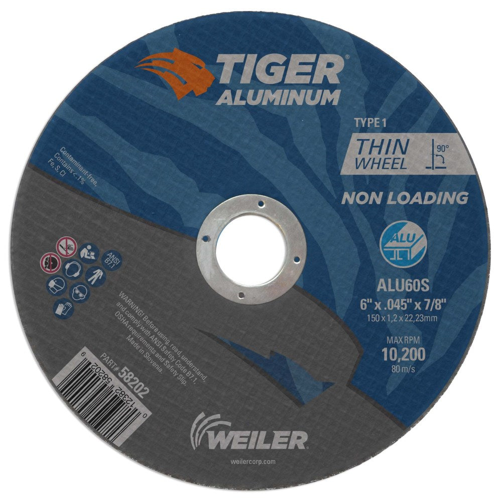 Weiler Tiger Aluminum Cutting Wheel - 6" X .045" Type 1 58202