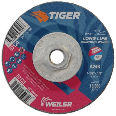 Weiler Tiger Grinding Wheel w/Hub - 4 1/2" X 1/4" Type 27 57120