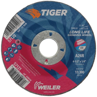 Weiler Tiger Grinding Wheel - 4 1/2" X 1/4" Type 27 57121