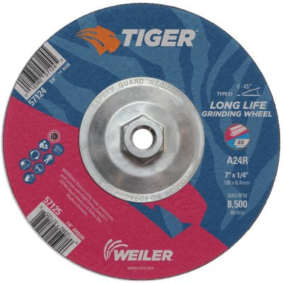 Weiler Tiger Grinding Wheel w/Hub - 7" X 1/4" Type 27 57124