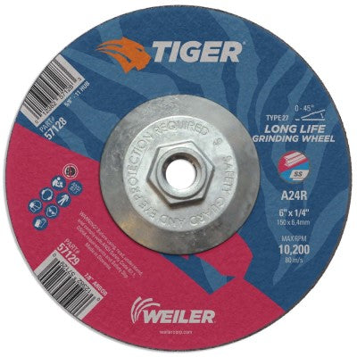 Weiler Tiger Grinding Wheel w/Hub - 6" X 1/4" Type 27 57128