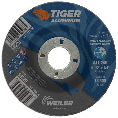 Weiler Tiger Aluminum Grinding Wheel - 4 1/2" X 1/4" Type 27 58225