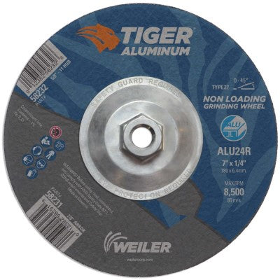 Weiler Tiger Aluminum Grinding Wheel w/Hub - 7" X 1/4" Type 27 58232