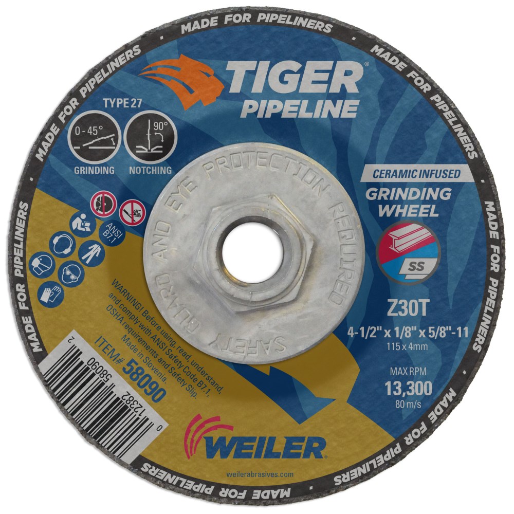 Weiler Tiger Pipeliner Grinding Wheel - 4 1/2" X 1/8" Type 27 58090