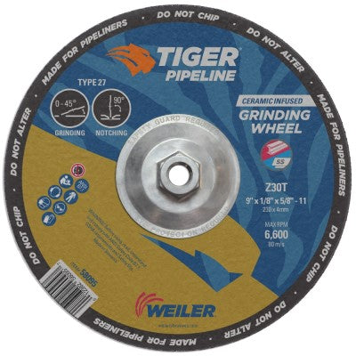 Weiler Tiger Pipeliner Grinding Wheel - 9" X 1/8" Type 27 58095