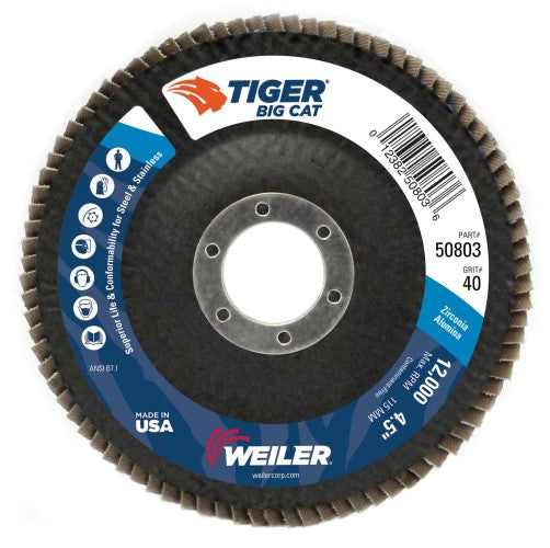 Weiler Tiger Big Cat Flap Disc - 4 1/2" Type 27 7/8 Arbor 40 Grit 50803