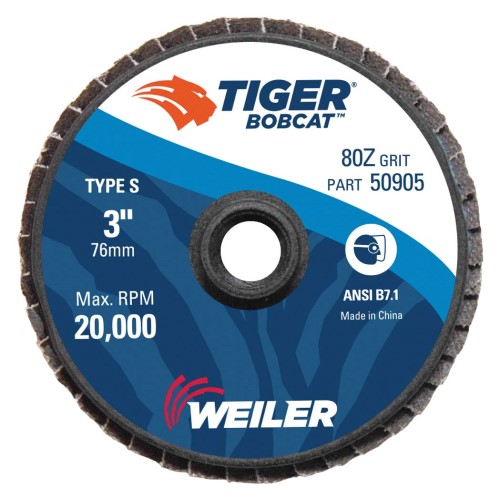 Weiler Tiger Bobcat Mini Flap Disc - 3" Type 29 S Mount 80 Grit 50905