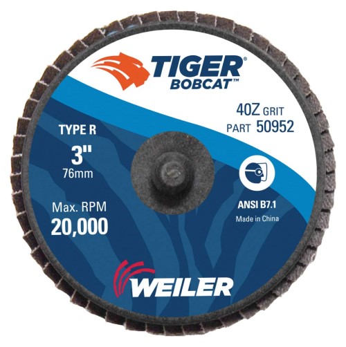 Weiler Tiger Bobcat Mini Flap Disc - 3" Type 29 R Mount 40 Grit 50952