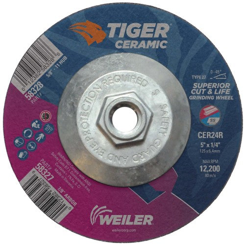 Weiler Tiger Ceramic Grinding Wheel w/Hub - 5" X 1/4" Type 27 58328