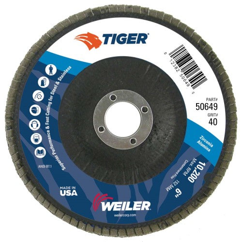 Weiler Tiger Flap Disc - 6" Type 29 7/8 Arbor 40 Grit 50649