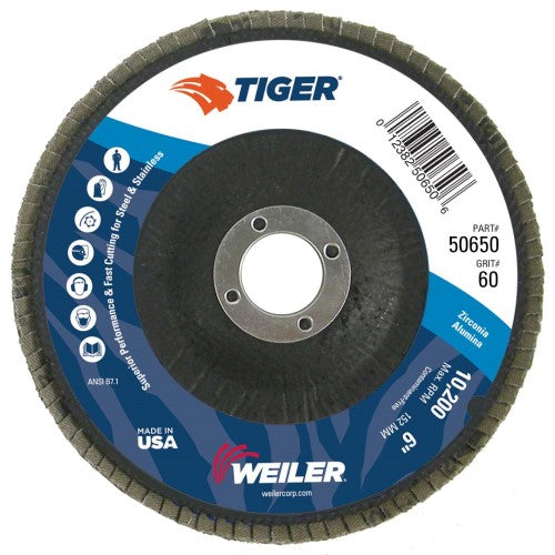 Weiler Tiger Flap Disc - 6" Type 29 7/8 Arbor 60 Grit 50650