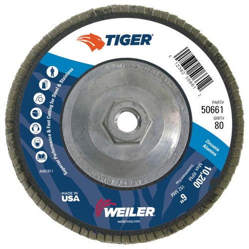 Weiler Tiger Flap Disc - 6" Type 29 w/Hub 80 Grit 50661