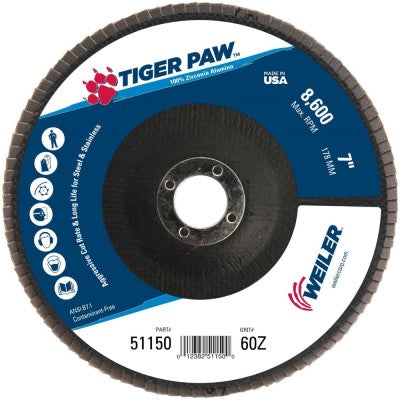 Weiler Tiger Paw Flap Disc - 7" Type 29 7/8 Arbor 60 Grit 51150
