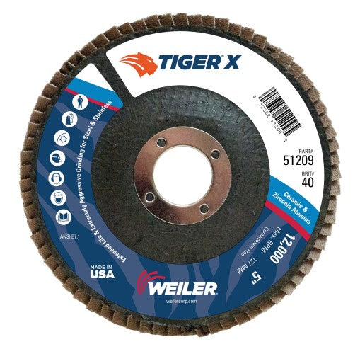 Weiler Tiger X Flap Disc - 5" Type 29 7/8 Arbor 40 Grit 51209