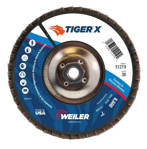 Weiler Tiger X Flap Disc - 7" Type 29 w/Hub 36 Grit 51219