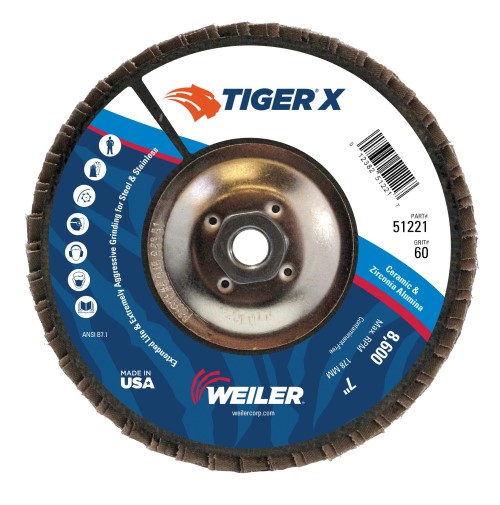 Weiler Tiger X Flap Disc - 7" Type 29 w/Hub 60 Grit 51221