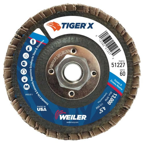 Weiler Tiger X Flap Disc - 4-1/2" Type 27 w/Hub 60 Grit 51227