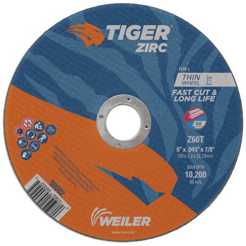 Weiler Tiger Zirc Cutting Wheel - 6" X .045" Type 1 58002