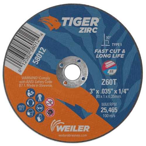 Weiler Tiger Zirc Cutting Wheel - 3" X .035" Type 1 58012
