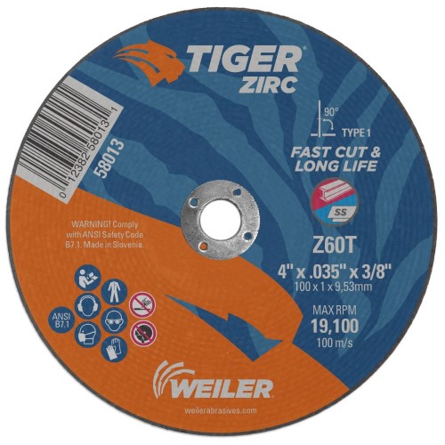 Weiler Tiger Zirc Cutting Wheel - 4" X .035" Type 1 58013