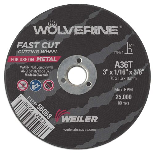 Weiler Wolverine Cutting Wheel - 3" X 1/16" Type 1 56068