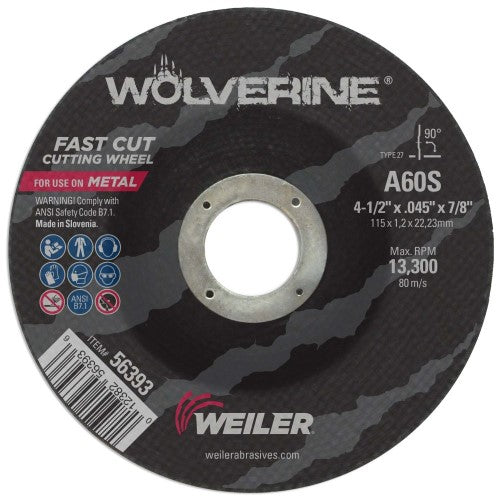 Weiler Wolverine Cutting Wheel - 4 1/2" X .045" Type 27 56393