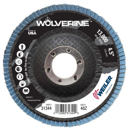 Weiler Wolverine Flap Disc - 4 1/2" Type 29 7/8 Arbor 40 Grit 31344
